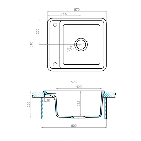 Мойка для кухни врезная Aquaton Беллис 510x570x250 кофе (1.A724.9.32B.S28.0)