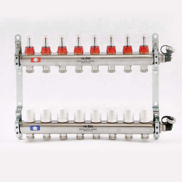 Коллекторная группа Uni-Fitt 7 отводов 1"х3/4" с расходомерами и термостатическими вентилями нерж. сталь