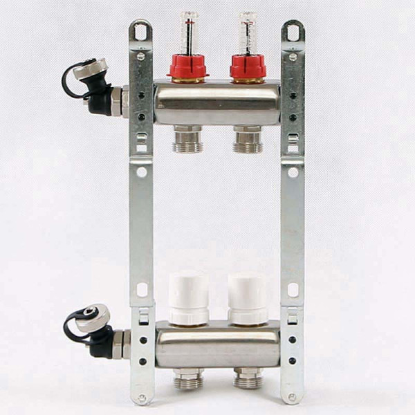 Коллекторная группа Uni-Fitt 2 отвода 1"х3/4" с расходомерами и термостатическими вентилями нерж. сталь