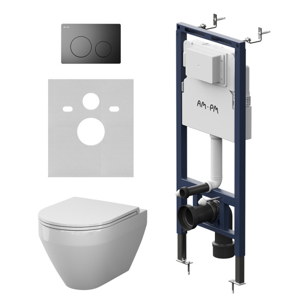 Комплект инсталляция с унитазом AM.PM MasterFit с клав L черная матовая с подвесным унитазом Spirit V2.0 Aquaspin (IS130138.701900)