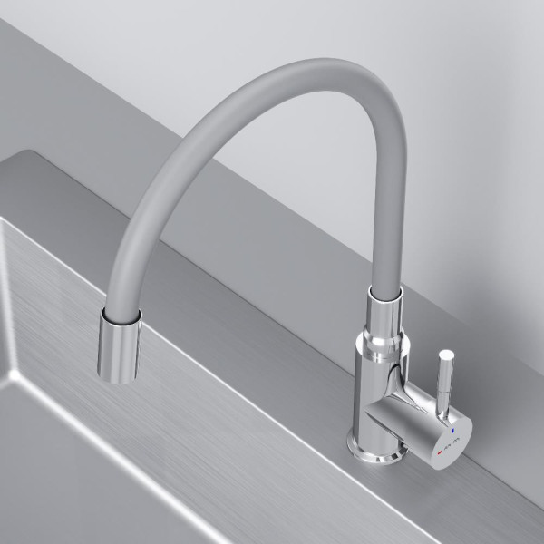 Смеситель для кухни AM.PM X-Joy S с гибким изливом серый/хром (F85B07605)