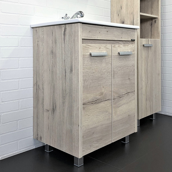 Тумба напольная Comforty Лиссабон 610x855x465 дуб темный матовый с раковиной (00-00001465)
