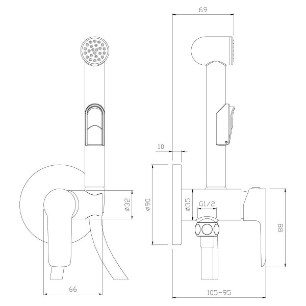 Смеситель встраиваемый Rossinka W25-51 с гигиеническим душем (W25-51) Смеситель встраиваемый Rossinka W25-51 с гигиеническим душем (W25-51)