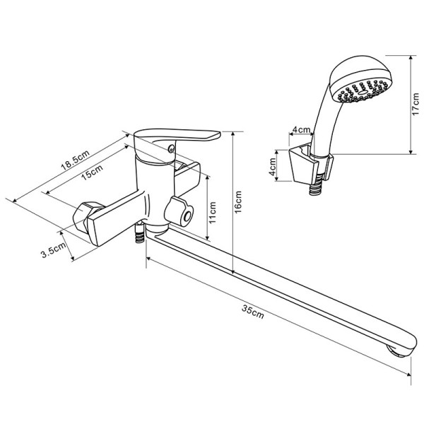 Смеситель для ванны и душа Melodia Waltz длинный излив 350 мм, хром (MDV30141) Смеситель для ванны и душа Melodia Waltz длинный излив 350 мм, хром (MDV30141)
