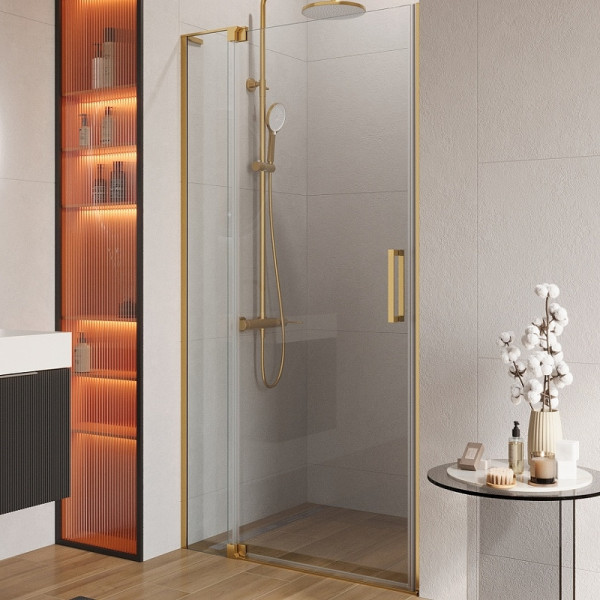 Душевая дверь Cezares Slider 0x195 стекло прозрачное, профиль брашированное золото (SLIDER-B-1-90/100-C-BORO)