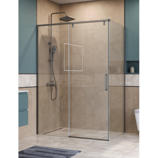 Душевой уголок BelBagno Soft Close-1 160x90x200 стекло прозрачное, профиль оружейная сталь матовая (SOFT_CLOSE-1-AH-1-160/90-C-GM)