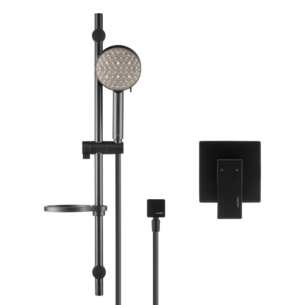 Смеситель для душа Swedbe Platta встраиваемый с душевой гарнитурой черный (5552B)