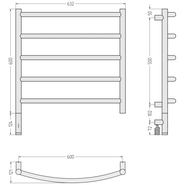 Полотенцесушитель электрический Сунержа Галант 3.1 600x600 провод слева матовый чёрный (31-6000-6060)