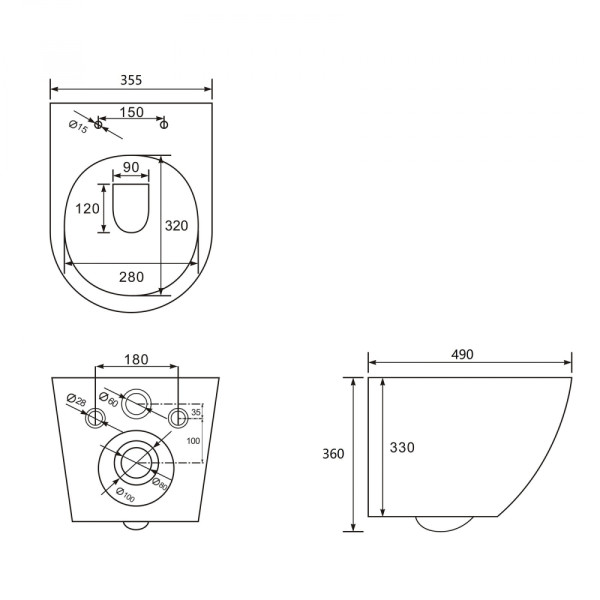 Унитаз Abber Bequem подвесной белый, безободковый, смыв торнадо (AC1102T)