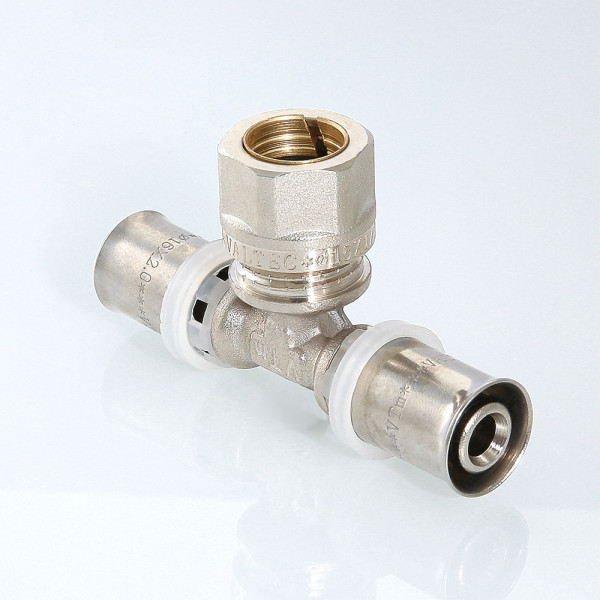 Тройник 20*15*20 с переходом на обжим Valtec (пресс, никель) (VTm.233.I.201520)