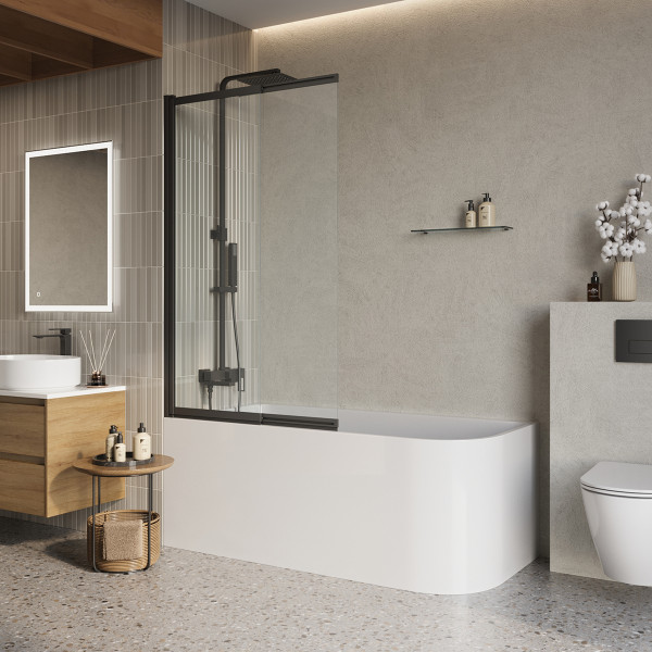 Шторка душевая для ванны BelBagno Luce 80x145 стекло прозрачное, профиль черный (LUCE-VF-11-80/145-C-NERO) Шторка душевая для ванны BelBagno Luce 80x145 стекло прозрачное, профиль черный (LUCE-VF-11-80/145-C-NERO)