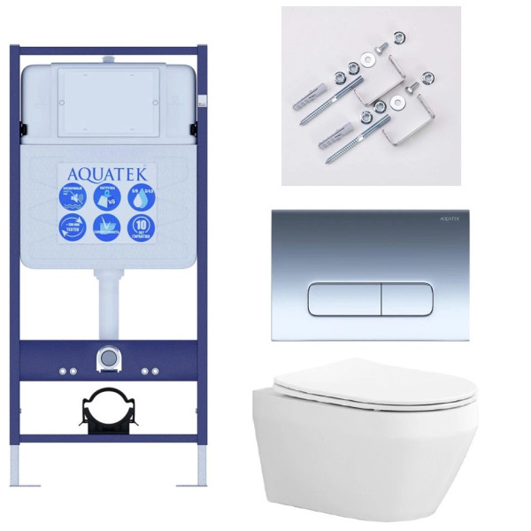 Комплект нсталляция c унитазом Aquatek Лея Т рама Standard INS-0000012, клавиша KDI-0000016 ,KKI-0000002 крепёж+унитаз Лея AQ1199T-00 с тонким сиден