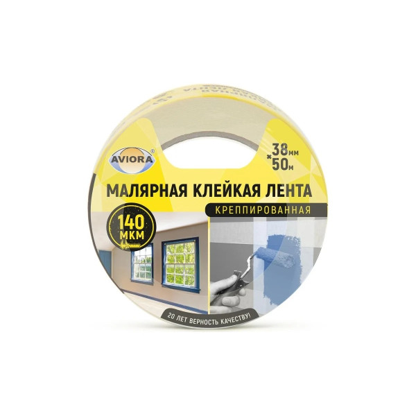 Лента клейкая малярная креппированная Aviora 38 мм х 50 м (кремовая) (304-009)