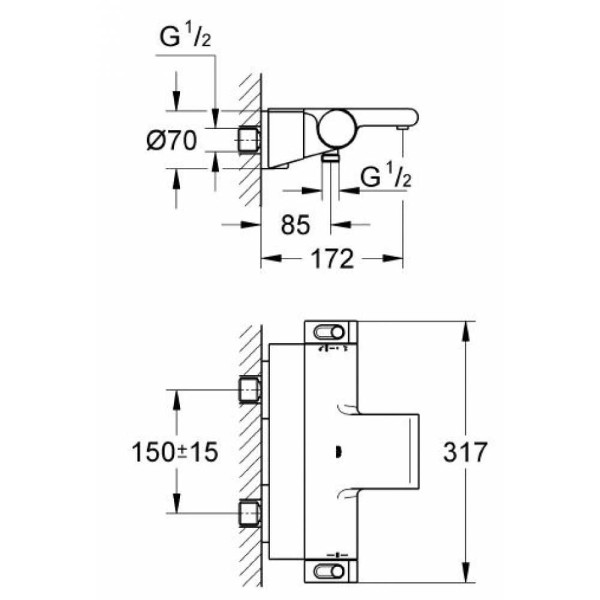 Смеситель термостатический для ванны Grohe Grohtherm 2000 с полочкой (34464001) Смеситель термостатический для ванны Grohe Grohtherm 2000 с полочкой (34464001)