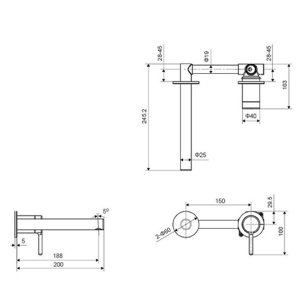 Смеситель для раковины скрытого монтажа Excellent Pi AREX.1214GL