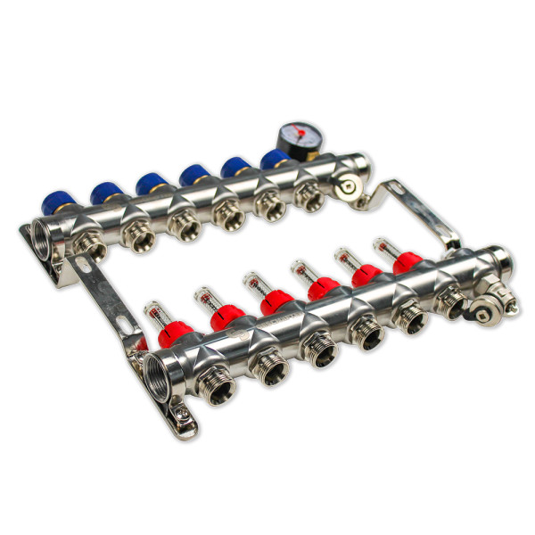 Коллекторная группа 6 отводов 1"*3/4"(евроконус) Geschaften с расходомерами (нерж.сталь) (GS1185-6) Коллекторная группа 6 отводов 1"*3/4"(евроконус) Geschaften с расходомерами (нерж.сталь) (GS1185-6)