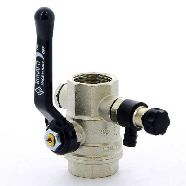 Кран Bugatti 3/4" шаровый с воздухоотводчиком Oregon 330 (черная ручка) (03300024)