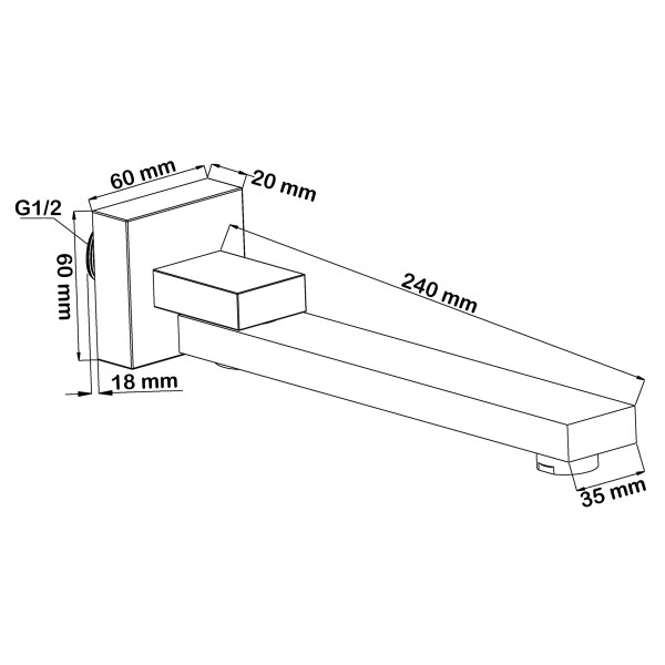 Излив Swedbe Platta 24 см c встраиваемый черный (5512B)