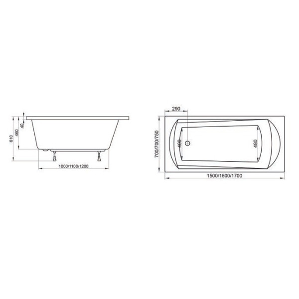 Ванна акриловая Ravak Domino 160x70x61 белая (C621000000)