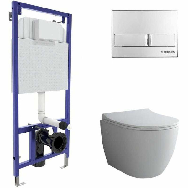 Комплект инсталляция с унитазом Berges NOVUM, кнопка L3, унитаз OKUS, сидение дюропласт Toma Slim SO (043205) Комплект инсталляция с унитазом Berges NOVUM, кнопка L3, унитаз OKUS, сидение дюропласт Toma Slim SO (043205)