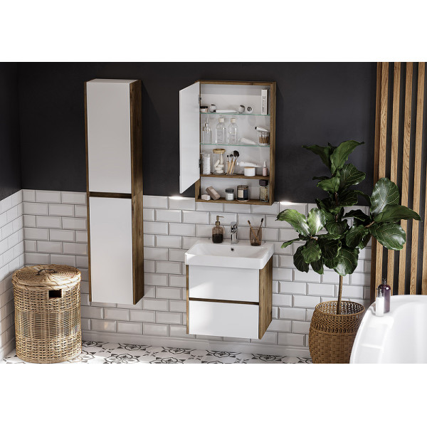 Шкаф зеркальный Aquaton Сканди 55 Белый/Дуб Рустикальный (1A252102SDZ90)