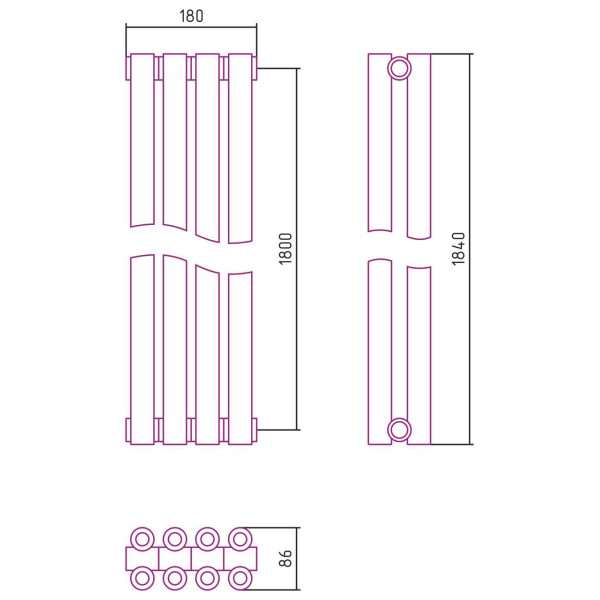 Дизайн-радиатор Сунержа Эстет-00 1800*180 4 секции золотой (03-0332-1804)