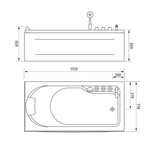 Ванна гидромассажная Gemy G9006-1.7 B R 1720х770х650 R 