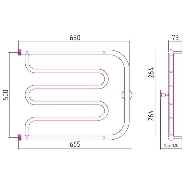 Полотенцесушитель водяной Стилье Тандем 2 полки 500х650 резьба-сгон 1 хром (00016-5065) Полотенцесушитель водяной Стилье Тандем 2 полки 500х650 резьба-сгон 1 хром (00016-5065)