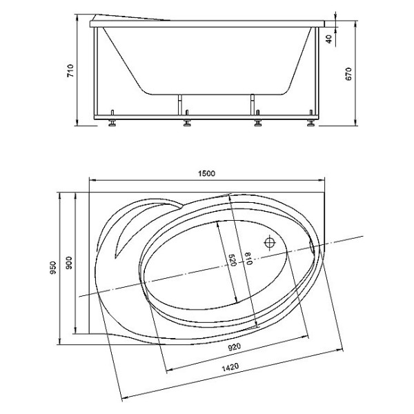 Ванна акриловая Акватек Бетта 150х95 L на каркасе