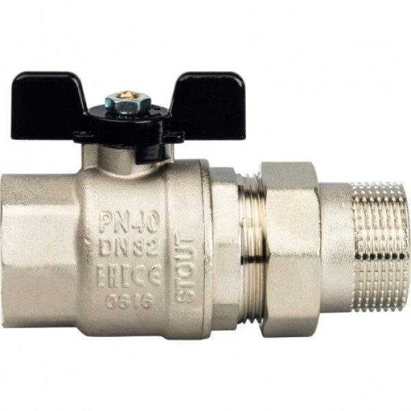 Кран 1 1/4" шаровый со сгоном Stout (черная бабочка, полнопроходной) SVB-0007-000032 Кран 1 1/4" шаровый со сгоном Stout (черная бабочка, полнопроходной) SVB-0007-000032