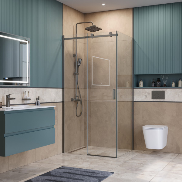 Душевой уголок BelBagno Soft Close-2 100x80x200 стекло прозрачное, профиль оружейная сталь матовая (SOFT_CLOSE-2-AH-1-100/80-C-GM)