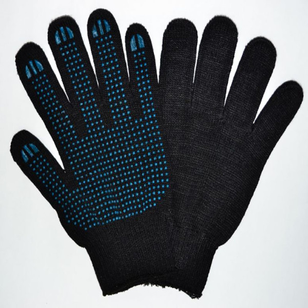 Перчатки х/б 5 нитей 7,5 кл с ПВХ точками (черные) (539)