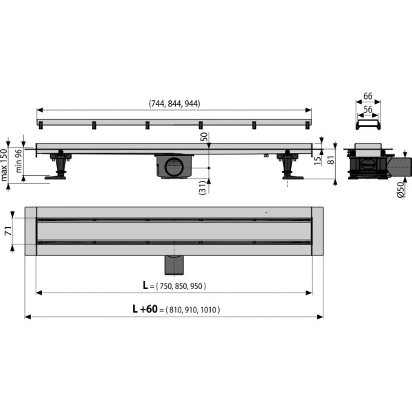 Лоток душевой AlcaPlast 750 мм с двухсторонней решеткой Alcadrain (APZ13-DOUBLE9-750)