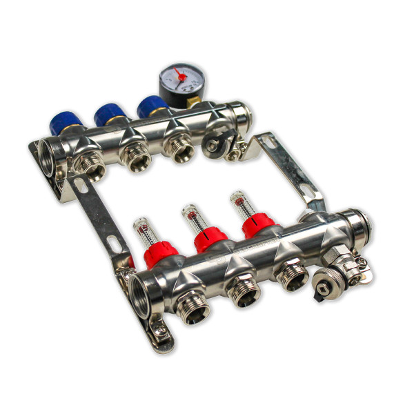 Коллекторная группа 3 отвода 1"*3/4"(евроконус) Geschaften с расходомерами (нерж.сталь) (GS1185-3) Коллекторная группа 3 отвода 1"*3/4"(евроконус) Geschaften с расходомерами (нерж.сталь) (GS1185-3)