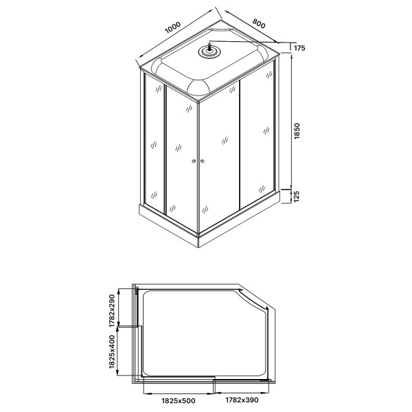 Душевая кабина Loranto 80x100x215 стекло матовое, профиль сатин (CS-5180-13R F)