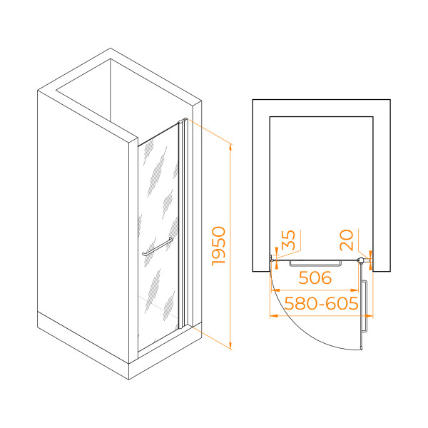 Душевая дверь RGW PA-103 60x195 стекло прозрачное, профиль хром (02081306-21c)
