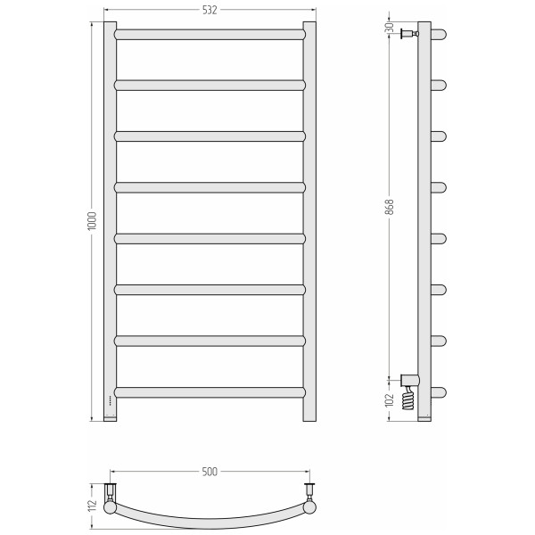 Полотенцесушитель электрический Сунержа Галант 4.0 1000x500 провод слева матовый чёрный (31-0830-1050)