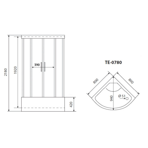 Душевая кабина Timo TE-0780P 80x80x218 стекло матовое рифленое, профиль белый (TE-0780P)