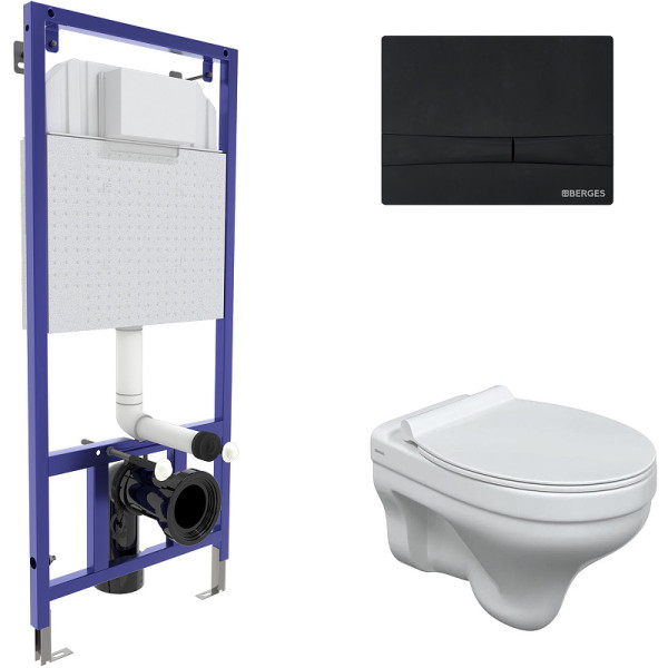 Комплект инсталляция с унитазом Berges Novum c с кнопкой F5 черная SoftTouch, унитаз ALBIT S, сидение Top Slim SO (042440)
