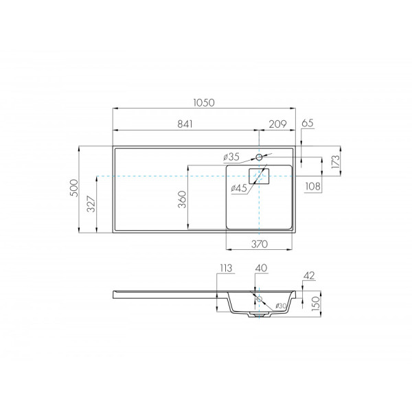 Раковина над стиральной машиной Aquaton Лондри 105x50x15 R черный (1.A722.2.3KL.H21.R)