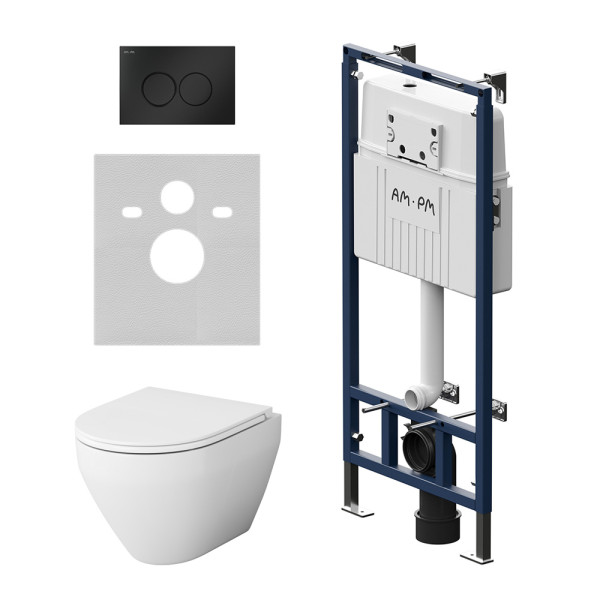 Комплект инсталляция с унитазом AM.PM MasterFit с клавишей L черн мат c унитазом Spirit V2.0 FlashClean с сиденьем soft-close (IS100138.701700)