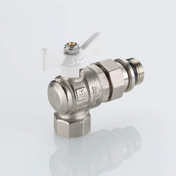 Кран угловой 1/2" шаровый со сгоном Valtec Base-ГОСТ (белая бабочка, o-ring) VT.228S.NRW.04