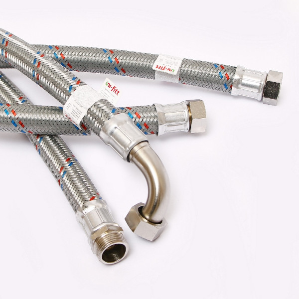 Подводка гибкая антивибрационная Uni-Fitt 800 мм 1" НВ угловая DN 25 оплётка из оцинкованной стали (505S4408)