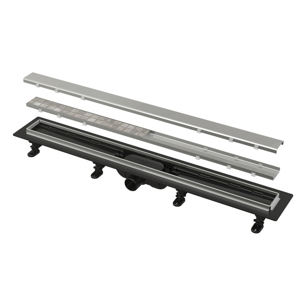 Лоток душевой Alcaplast с порогами из нержавеющей стали для перфорированной решетки или решетки под кладку плитки (APZ20-750)