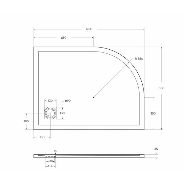 Душевой поддон BelBagno Uno 120x90x3,5 белый (TRAY-MR-UNO-RH-120/90-550-35-W-R-CR)