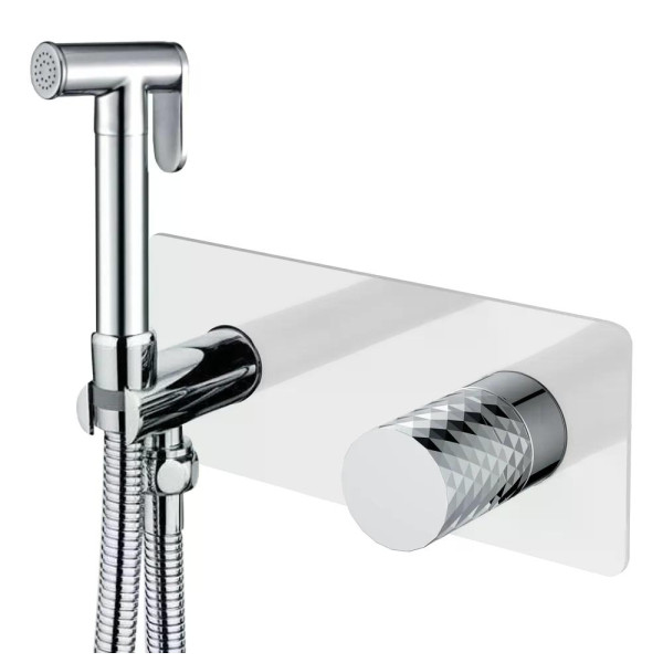 Смеситель с гигиеническим душем Boheme Stick W (белый глянец) (127-WCR)