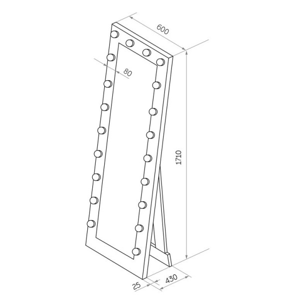 Зеркало с подсветкой Континент Гримерное напольное черное 600х1750 (20 ламп) (ЗГП45) Зеркало с подсветкой Континент Гримерное напольное черное 600х1750 (20 ламп) (ЗГП45)