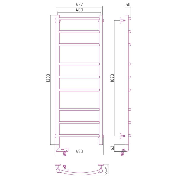 Полотенцесушитель электрический Сунержа Галант 2.0 1200x400 МЭМ левый, хром (00-5200-1240)