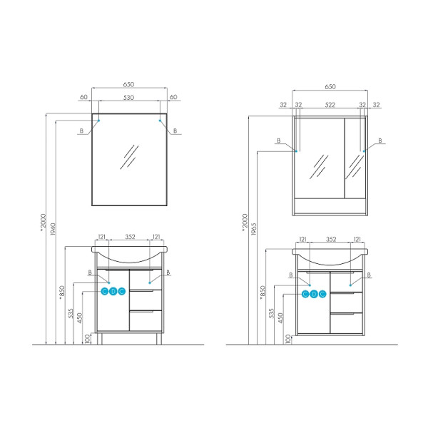 Шкаф зеркальный Aquaton Рико 65 Белый/Ясень фабрик (1A215202RIB90)