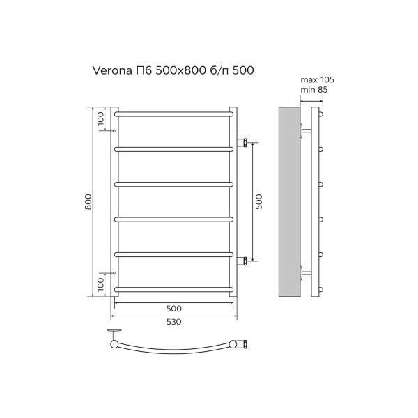 Полотенцесушитель водяной Azario Verona 500x800 хром